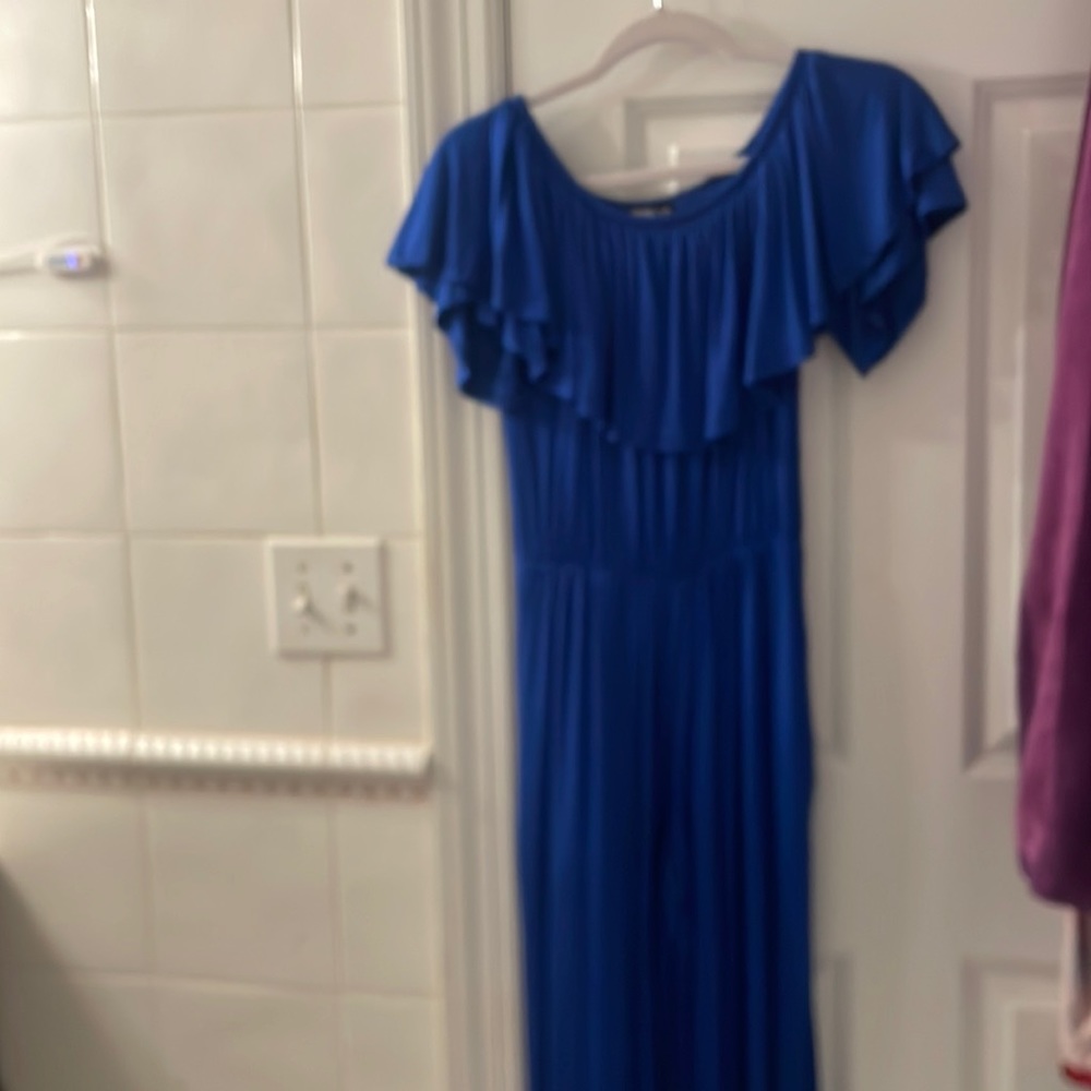 blue off the shoulder romper